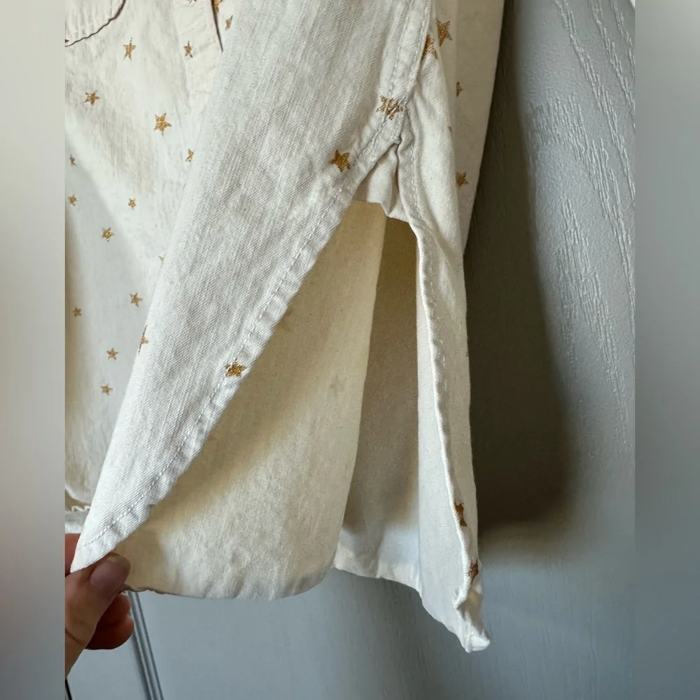 J.Crew Star Embroidered Utility Shirt Shacket Cream Gold Stars Button Front Sz S
